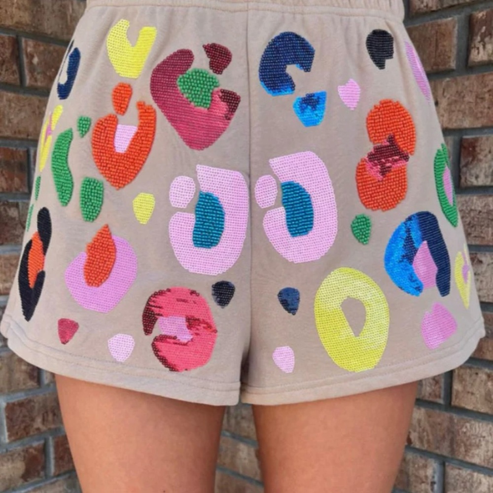 Queen of sparkles leopard sequin shorts